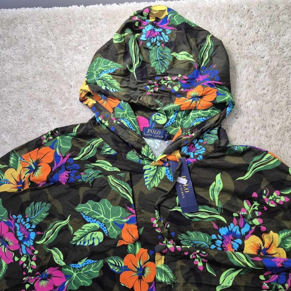 Polo Ralph Lauren Hoodie T Shirt Mens 3XB Green Camo Floral Tropical Hawaiian
